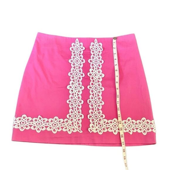 Lily Pulitzer Chic Pink Mini Mara Skirt White Lace Embroidered Womens Size 8 - Picture 4 of 9